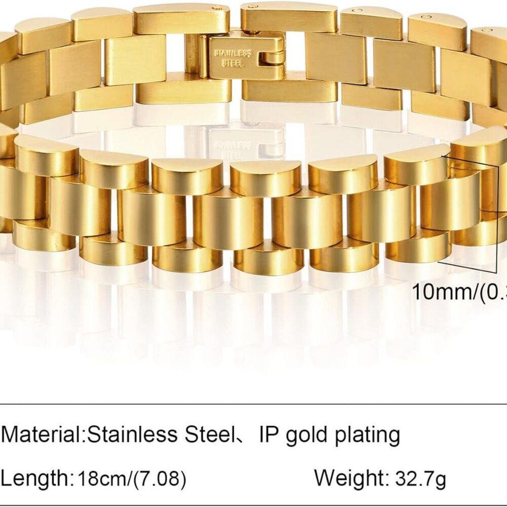 2pcs Gold Chain Link Bracelet, Stainless Steel Crystal Friendship Bracelets Bang - Picture 4 of 6